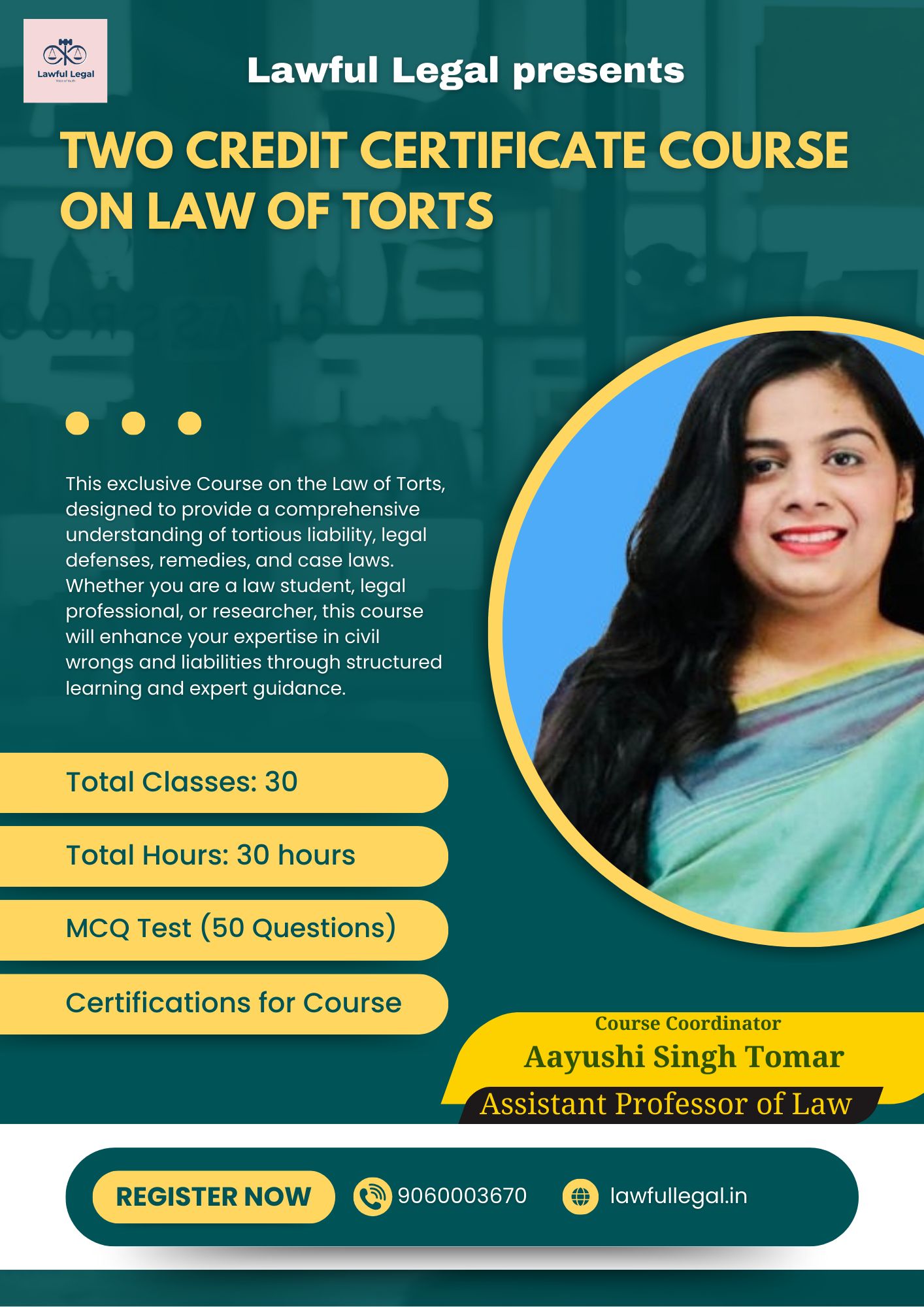 Two Credit Certificate Course on  Law of Torts by Lawful Legal: Apply by 31st March