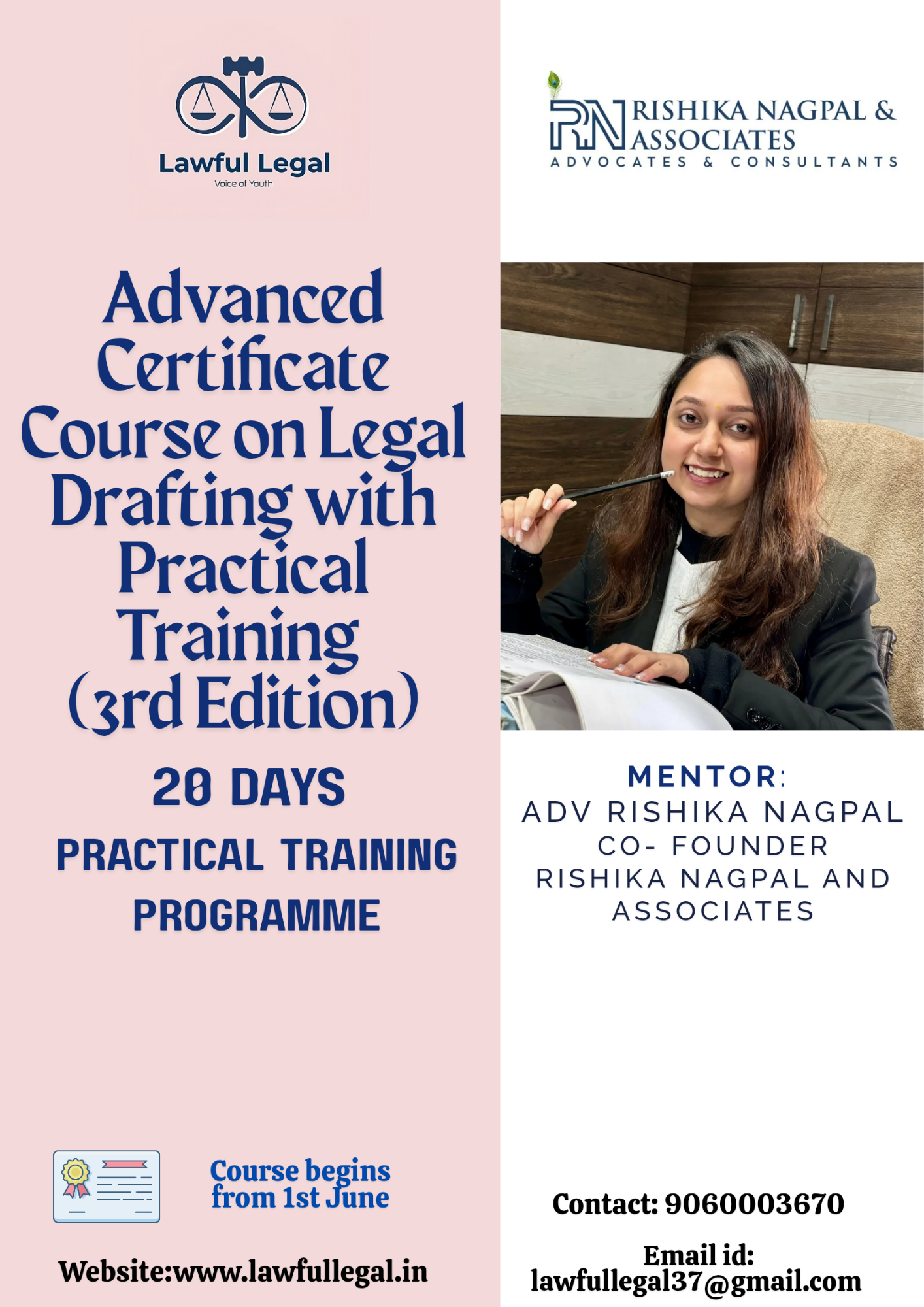 20 Days Advanced Certificate Course on Legal Drafting with Practical Training (3rd Edition) by Rishika Nagpal & Associates And Lawful Legal : Enroll by May 31