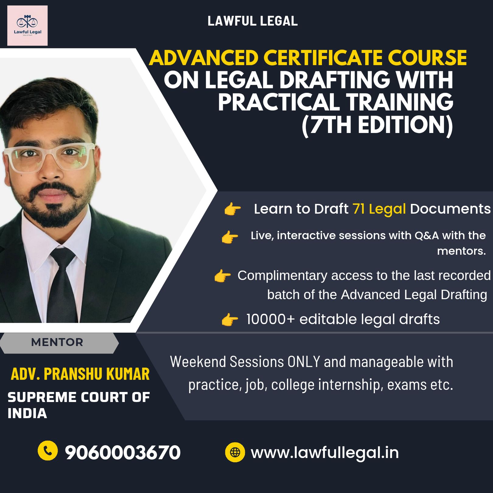 10 – week Advanced Certificate Course on Legal Drafting with Practical Training [Included 71 drafts] by Lawful Legal (7th Edition)  : Enroll Now