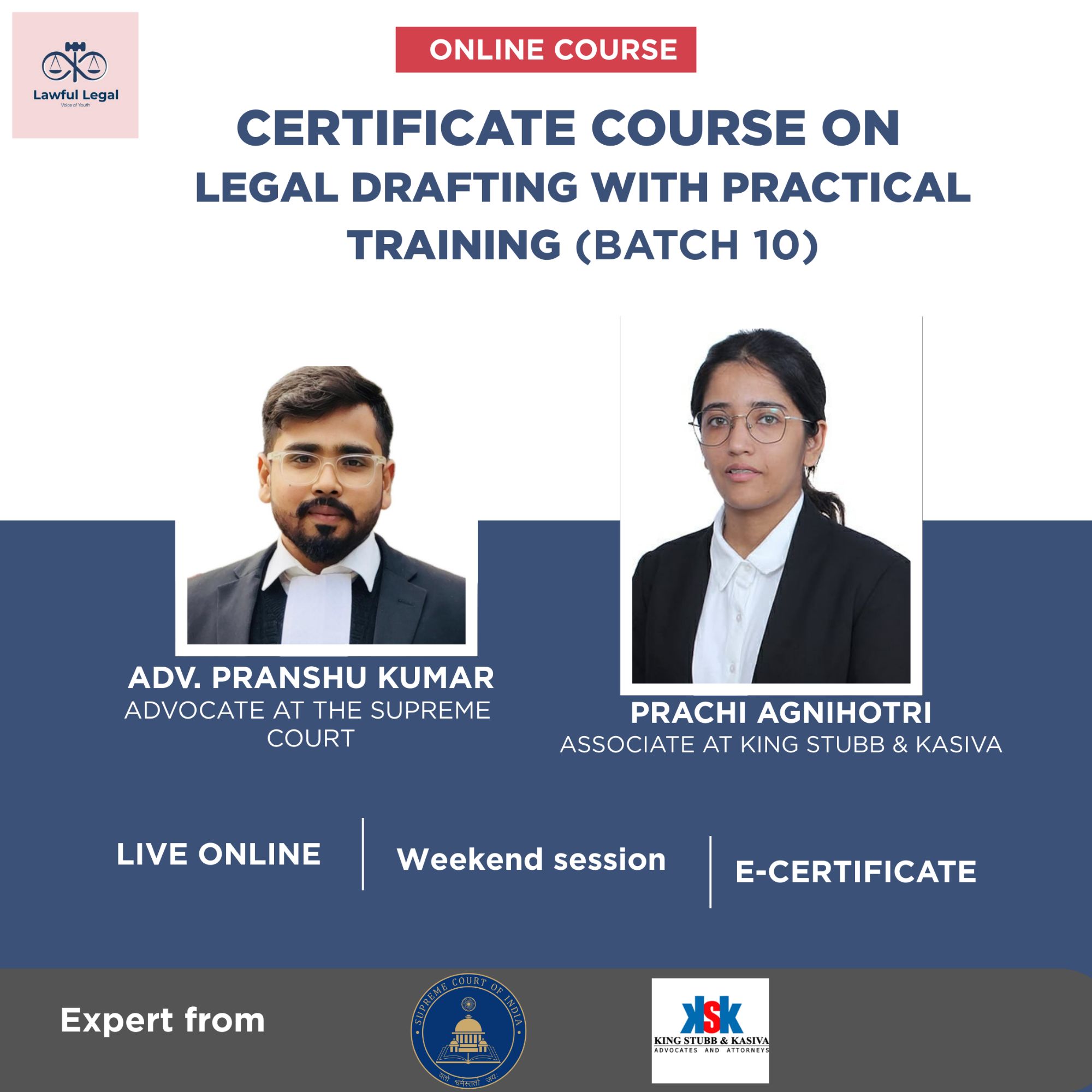 8-week Advanced Certificate Course on Legal Drafting with Practical Training (Batch 10) by Lawful Legal [Included 76 drafts]: Enroll 20 Mar