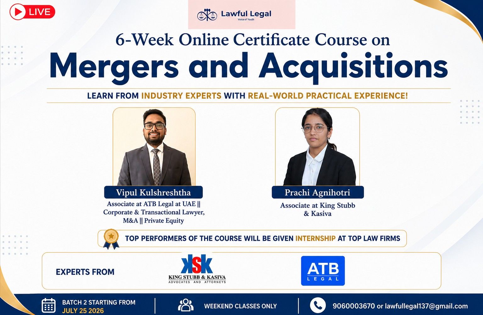 6 week Certificate Course on Mergers & Acquisitions (M&A) with Practical Training (Batch 2) by Lawful Legal: Enroll by 24 July 2026